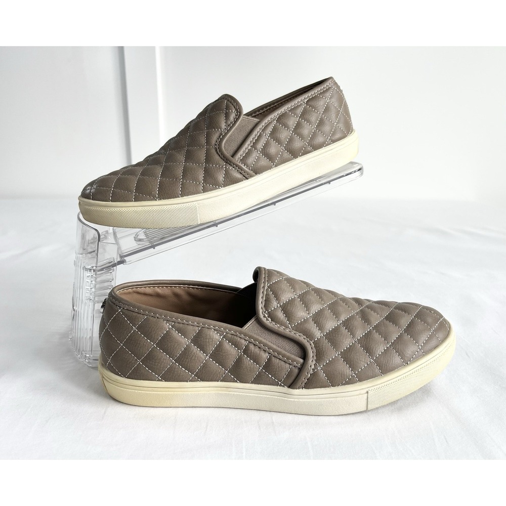 Steve Madden Ecentrcq Taupe Quilted Faux Leather Slip On Sneakers Womens Size 10